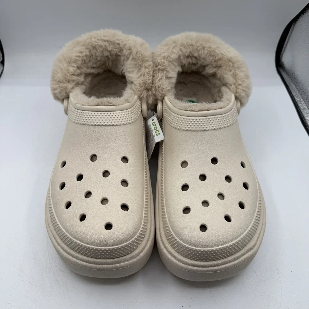 Crocs Stomp Lined‎ Clogs Mens Sz 12 Stucco Fur Lined Platform Slip On Warm Fuzzy